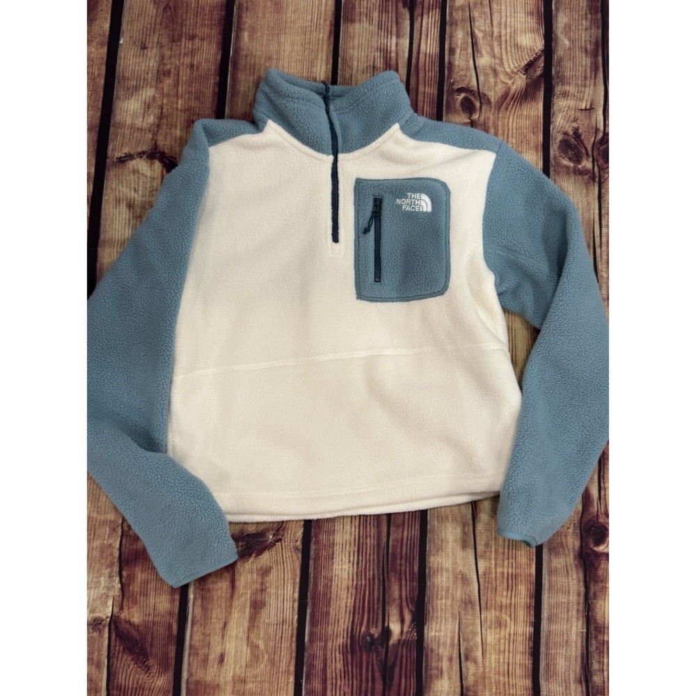 The North Face Blue White Colorblock 1/4 Zip Fleece Mock Neck Sweatshirt S